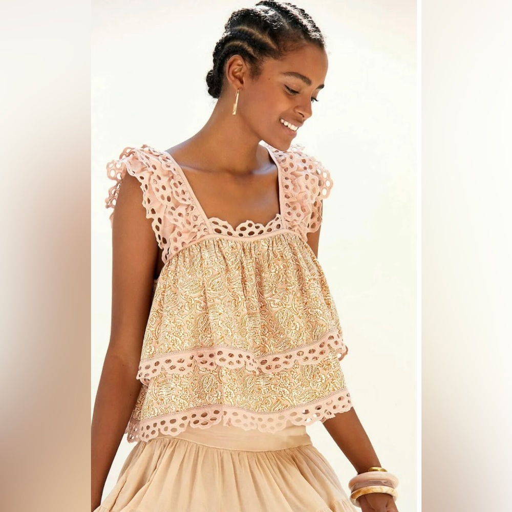 Anthropologie Let Me Be Me Tiered Eyelet Top - XL